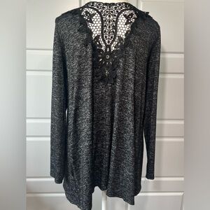 Lace Back Cardigan Duster Open Front Lightweight Cover Up‎ Black Gray